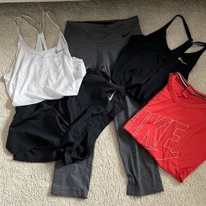 •NIKE• Workout Bundle 5 ITEMS |3 Shirts, 1 Capri, 1 running short all SMALL|